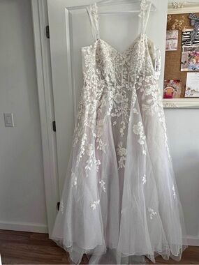 Galina Signature | Dresses | Galina Signature Sheer Beaded Bodice Organza  Aline Wedding Dress Ivory Size 2